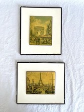 Vintage Paris Prints on Metal and Resin Eiffel Tower and Arc de Triomphe