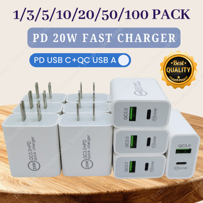 DUAL USB C Type-C Wall Adapter 20W Fast Charging PD Block For iPhone/Android Lot