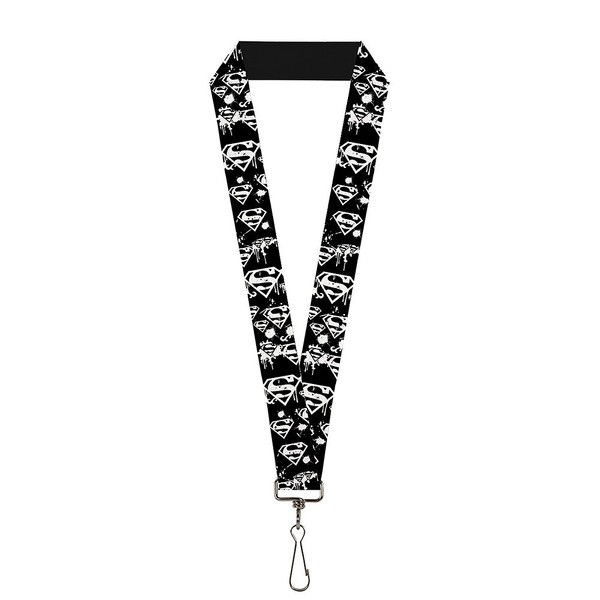 Buckle Down Lanyard-1.0-Superman Shield Splatter Black/White One Siz (Us Import)-image