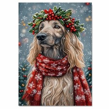 Christmas Snow Afghan Hound Dog Canvas Wall Art Winter Holiday Gift for Moms