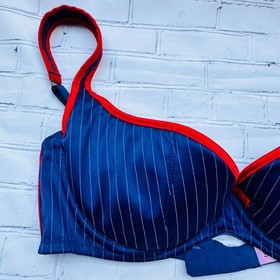 vtg AGENT PROVOCATEUR Blue PINSTRIPE Cardini PinUp Nikita Bra Set Gangster 34C L