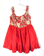 Davids Bridal Fifteen Roses Red Satin Embroidered Floral Cocktail Dress Sz 22
