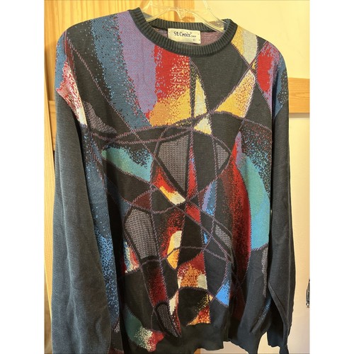 St Croix Shop Men's Cotton Blend Multicolor Knits Sweater Made in USA Size L - Picture 2 of 12