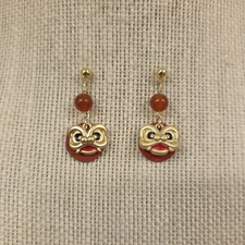Gold Over Sterling Silver Chinese New Year Lion Dance Earrings S925