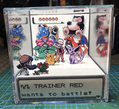 Gameboy Color Pokemon Crystal 3D Cube Handmade Diorama - Battle Scene - Fanart