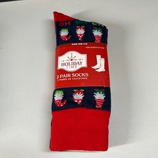 Holiday Time Christmas Socks 2-Pair Pack Novelty Crew Socks Shoe Size 6-12 NWT
