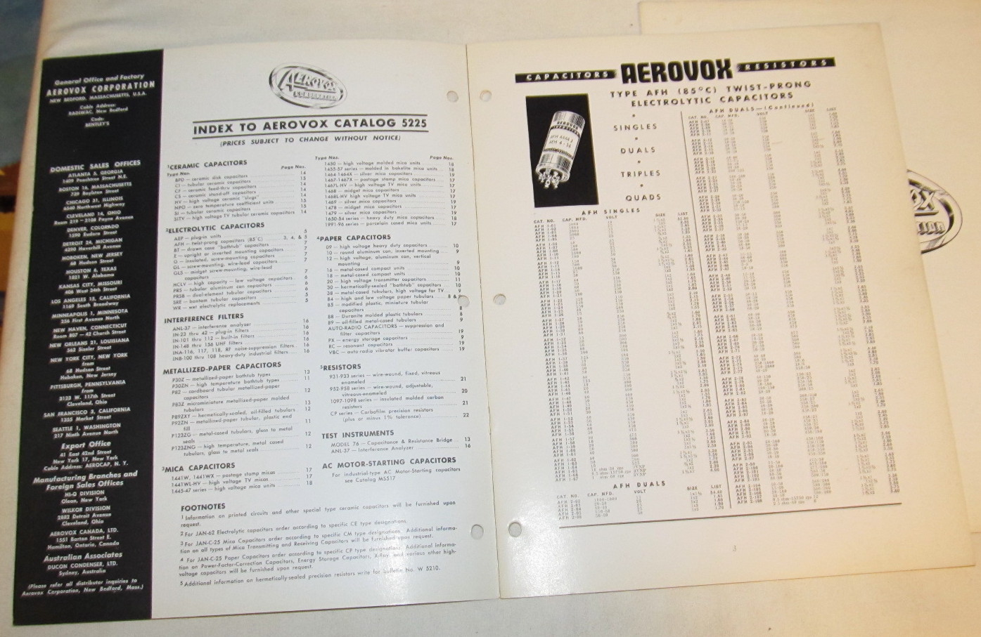 2 Vintage AEROVOX Capacitors Catalog Lot 1954 & Supplement J1137 eBay