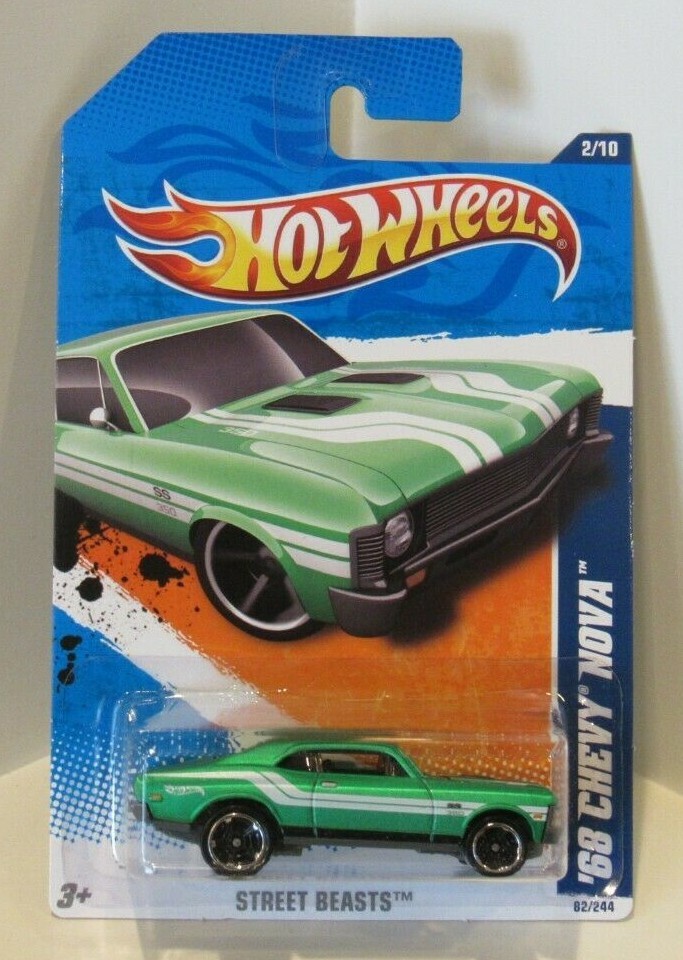 ホットウィール '68 シェビー ノヴァ SS マットグリーン 2011 Hot Wheels '68 Chevy Nova Street Beasts Satin Green w/Black