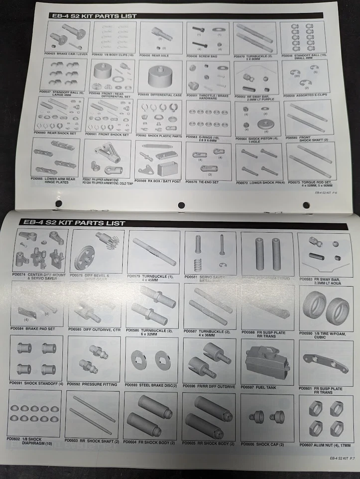 THUNDER TIGER EB-4 S2 ESCALA 1/8 OFF-ROAD COMP 4WD FOLHETO DE BUGGY LISTAGEM DE PEÇAS - Imagem 3 de 4