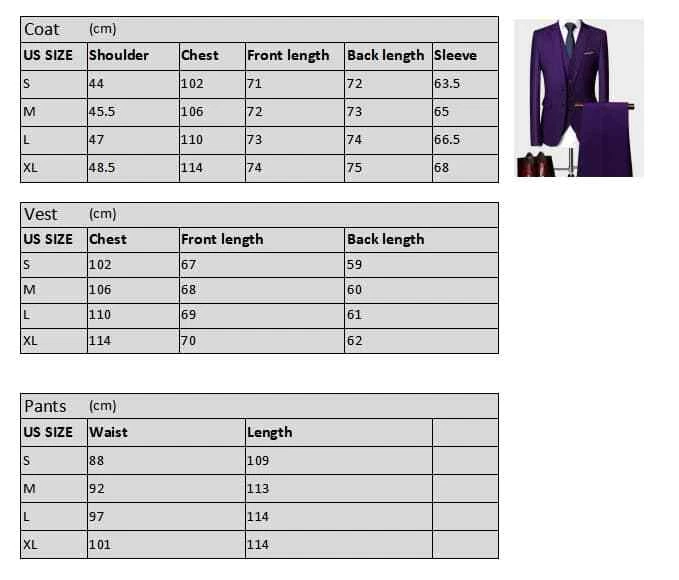 Premium Quality Men's Smart Fit Tuxedo 3 Pieces Suit Dress Wedding Work & Party