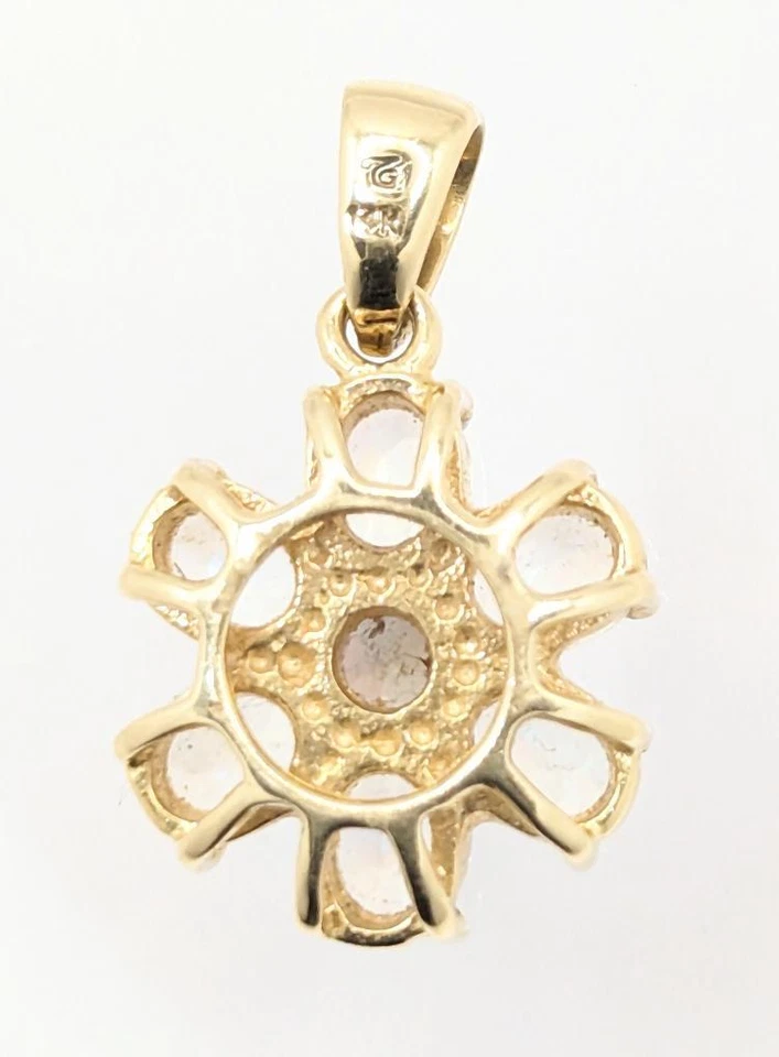 14K Solid Yellow Gold 3.5g White Stone and Smokey Quartz Blooming Flower Pendant - Image 4 of 4