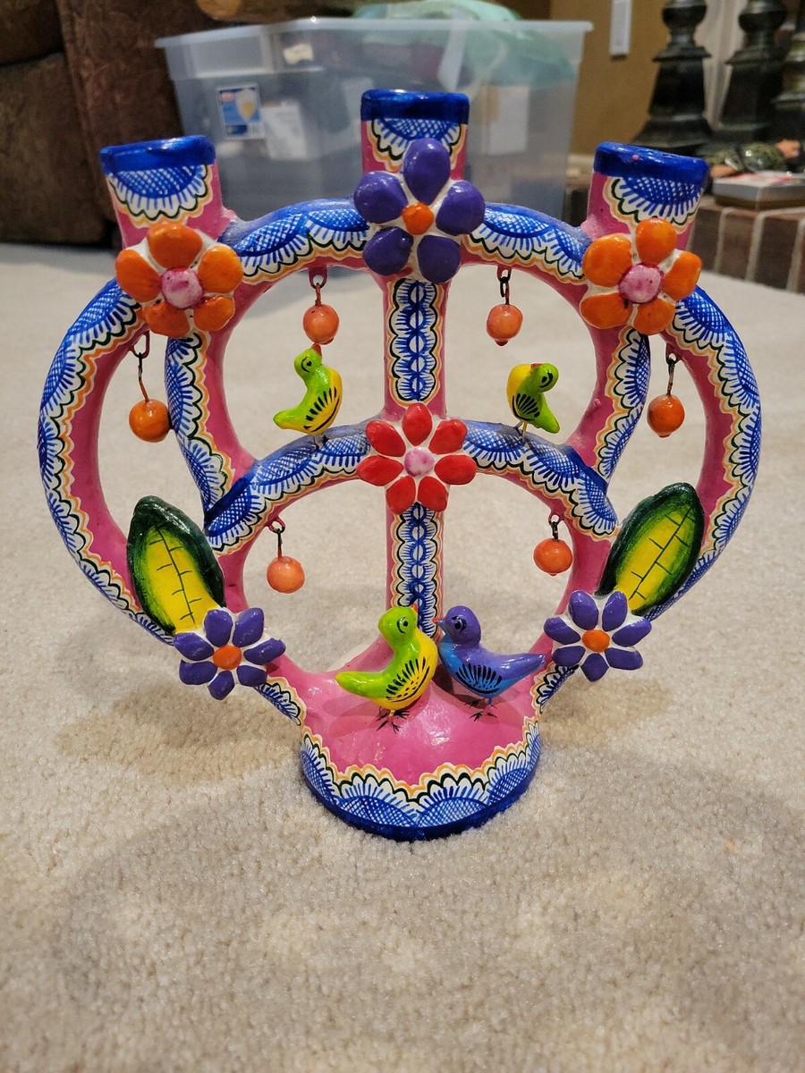Mexico vintage 陶器製装飾オブジェ Vintage HANDMADE Mexican Tree of Life Pottery Candelabra Sculpture
