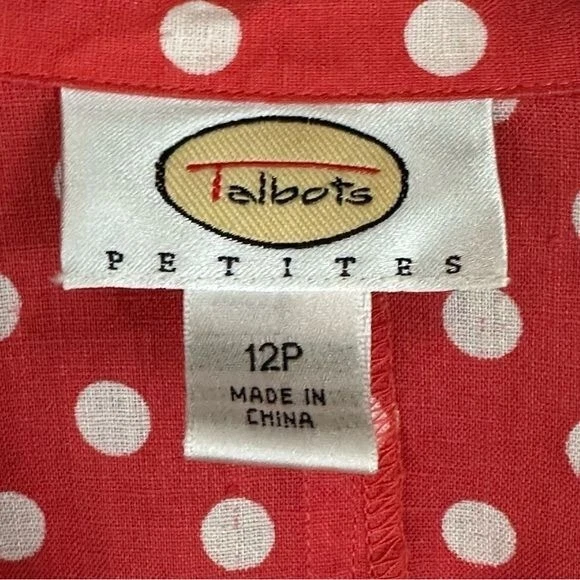 Talbots Coral Polkadot Linen Lightweight Shacket Blazer Jacket 12P Coastal - Image 2 of 4