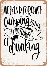 Weekend Forecast Camping With 100 Percent Chance of Drinking - Vintage Look