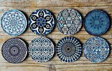 Image of Drink Coasters Set Of 8 Turkish Moroccan Design Round Coaster Tea Coffee Cup Mat