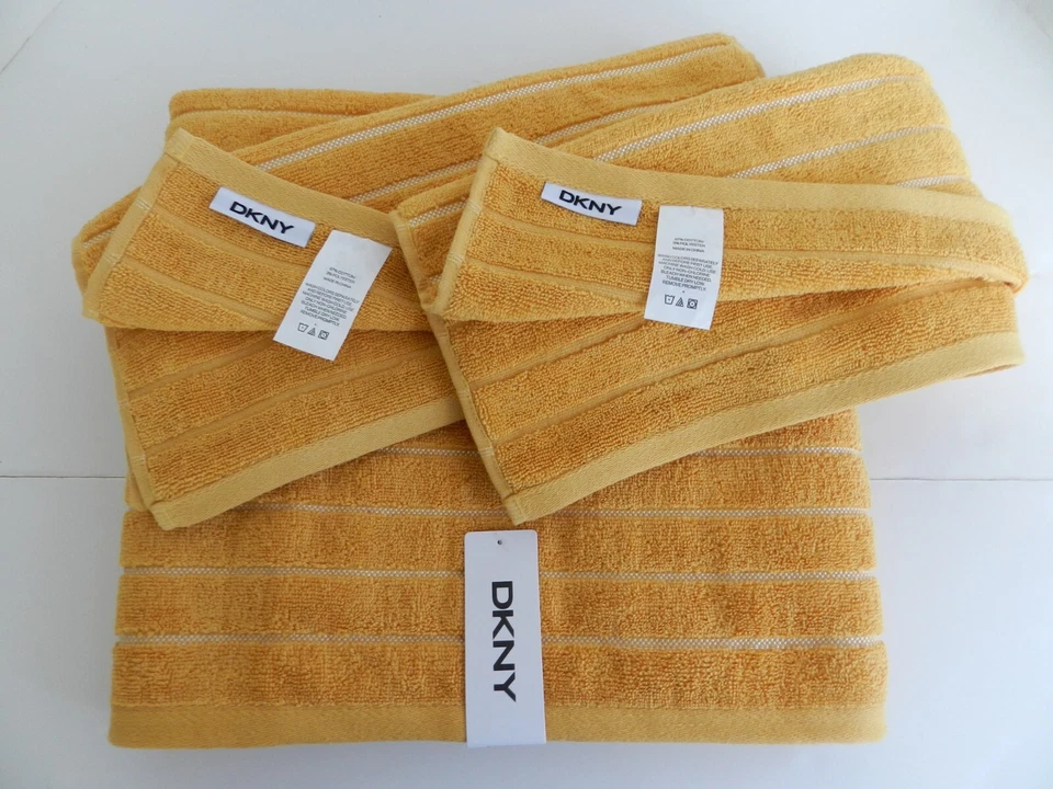 Juego de toallas de mano DKNY 1 (una) baño 2 (dos) rayas doradas amarillas Foto 2 de 4
