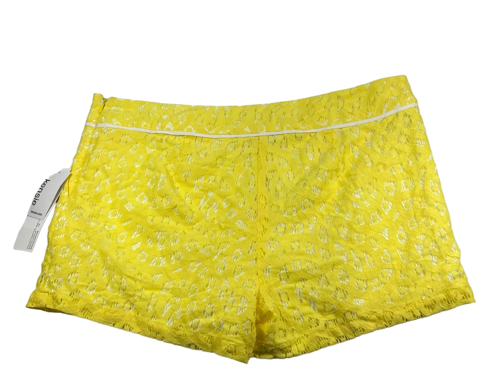 Kensie 短裤女式大码黄色蕾丝内衬 2 口袋休闲短裤新品 — 第 2/4 张图片