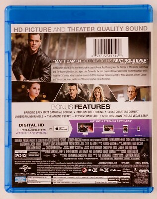 Jason Bourne Blu-Ray + DVD (No Digital HD) 2016 Universal Studios