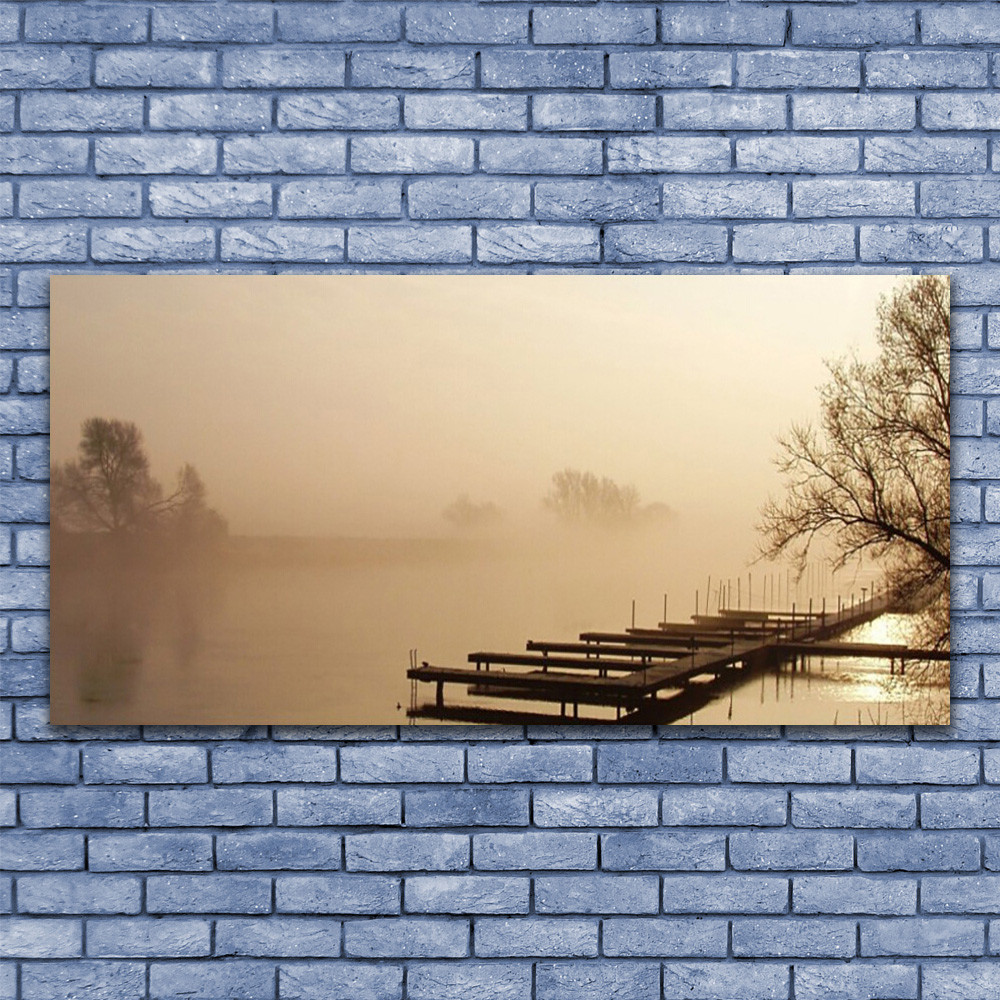 Tableau plexiglas paysage pont dans le brouillard 140x70 cm pour salon