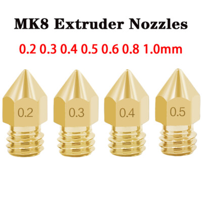 3D Printer Nozzle 0.2mm - 1.0mm  Brass Extruder MK8 For CR-10 Ender 3 Anet A8 M6
