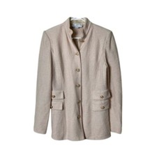 St. John collection cream knit gold button blazer jacket womens 6
