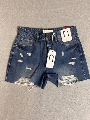 Women High Rise Nature Denim Cutoff Shorts Blue Small