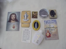 LOT OF ASSORTED RELIGIOUS ITEMS/ HOLY WATER BOTTLE, PAPERWEIGHT AND MORE  TG