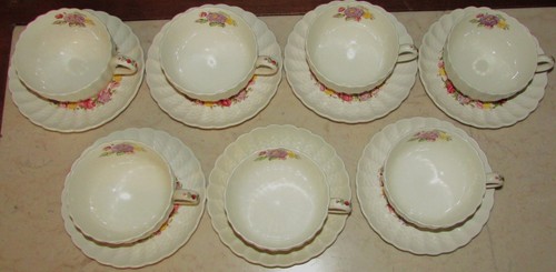 LOT OF 7 VINTAGE COPELAND SPODE BRIAR ROSE FOOTED TEACUPS & SAUCERS, USED - VG - Picture 2 of 21