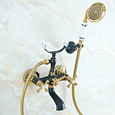 Black Gold Brass Wall Mount Clawfoot Bath Tub Faucet with Hand Shower Mixer Tap