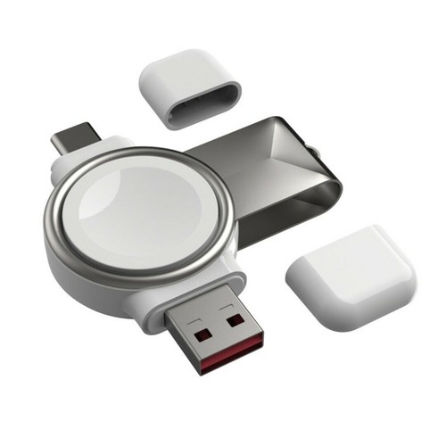 USB & USB-C Dual Port Magnetic Wireless Charger For iWatch 2/3/SE/4/5/6/7 Watch - Picture 2 of 9