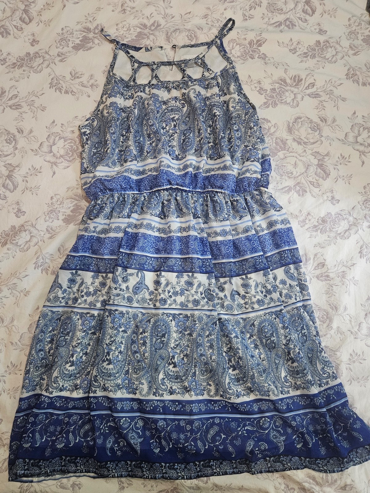 Women's Paisley Blue Dress Mid Length XL Light Summer Dress Casual Wear