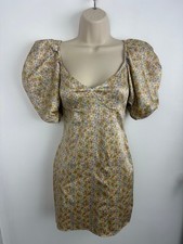 Zara Floral Satin Puff Sleeve Mini Dress Yellow Multi-color Ditsy Print EUR M