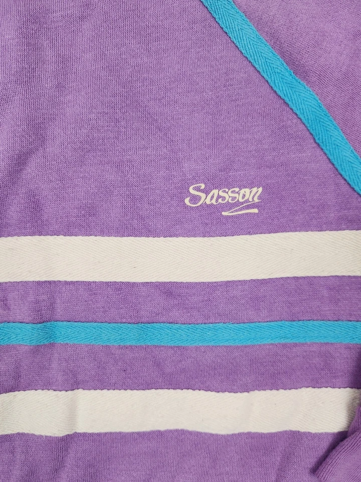 Sudadera Sasson Vintage Años 80 Pastel Rayas • Púrpura/Verde azulado • Talla X-Pequeña Foto 2 de 4