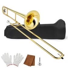 Brass Bb Alto Slide Trombone Gold Lacquer Finish with Carry Case Mouthpiece