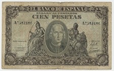 Spain España 100 Pesetas 9-1-1940 Pick 118.a Fine Circulated Banknote Serie A
