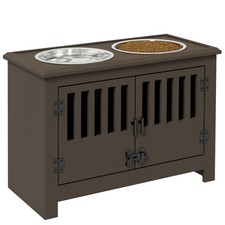 PawHut Dog Food Storage Cabinet with Bowls  Dog Feeding Station, Espresso