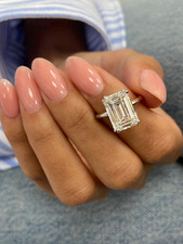 4.00 CT Emerald-Cut Moissanite Solitaire Engagement Ring 14k White Gold Plated