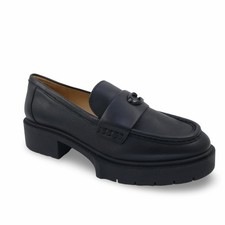 Coach Leah Genuine Leather Lug Women's 8 Sole Slip On Loafers Flats Shoes Black