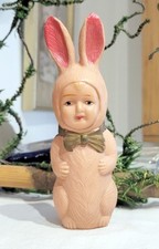 Boy dressed in Rabbit Costume. Rattle. 1920s Celluloid Easter Figure. Japan