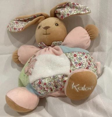 Kaloo Chubby Bunny Rabbit Baby Plush Lovey Pink & Beige Soft Quilted Body Front - Image 1 of 4
