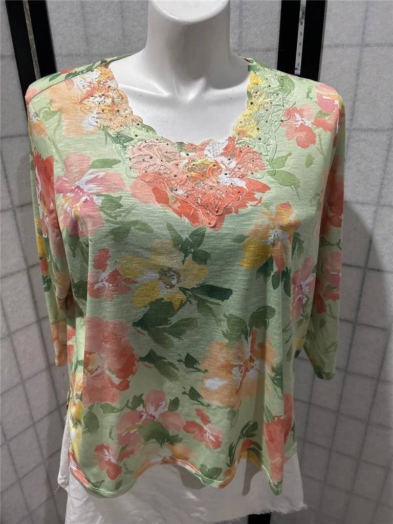 Haut Femme Alfred Dunner - Taille M - Manches Longues Dentelle Perles - Occasion Parfait état