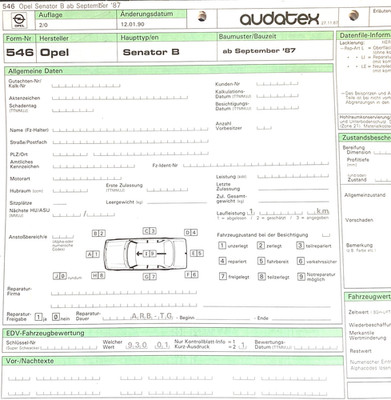 Opel Senator B from 1987 exploded drawing Audatex (O-3)