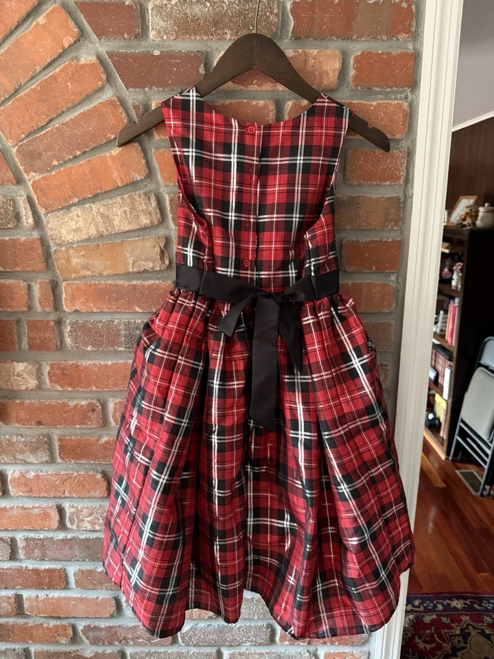 Vestido de fiesta George Niños Niñas Rojo a Cuadros Negro Faja Lazo Fiesta de Navidad Talla 14 Foto 2 de 4