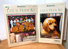 2 Vintage CARON Wonderart Latch Hook Rug Kits PUPPY LOVE  GARDEN BUNNIES