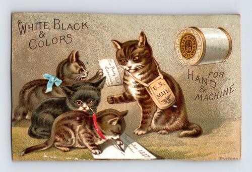 J P Coats Kittens Mail Thread Spool Cats 1890s Trade Card 2.75 x 4.25