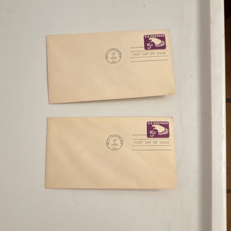 US First Day Cover 5 Cent Purple Stamp Williamsburg PA Jan 1965