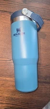 30 oz blue-green SS Stanley water tumbler/bottle with handle and flip straw