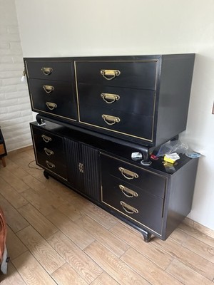 Vintage Martinsville Black And Gold Asian Style Dresser And Credenza | eBay