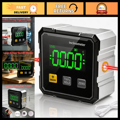 Magnetic Digital Angle Finder with 4-Side Base & Dual Laser Level Tool