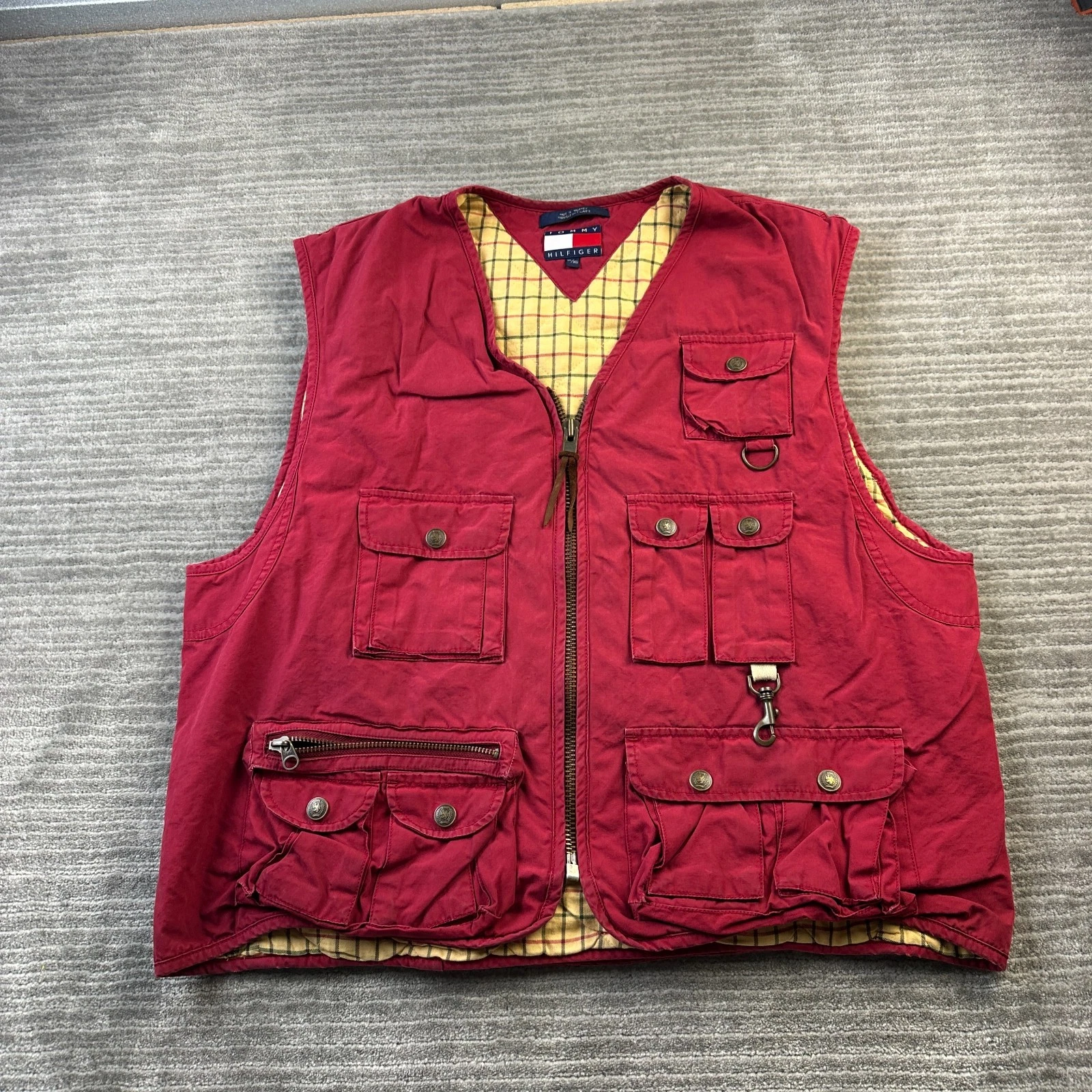 VINTAGE Tommy Hilfiger Vest Mens Extra Large Red Utility FIshing Hunting Gorp